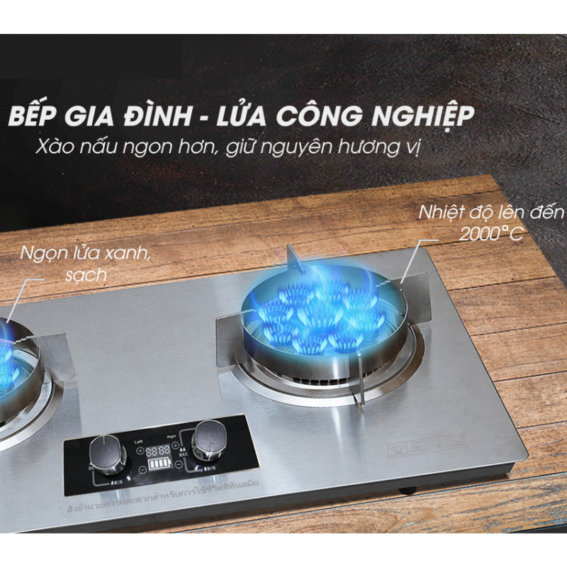 Bếp gas đôi 9 đầu đốt thép không gì Panworld PW-1422 - Hàng chính hãng