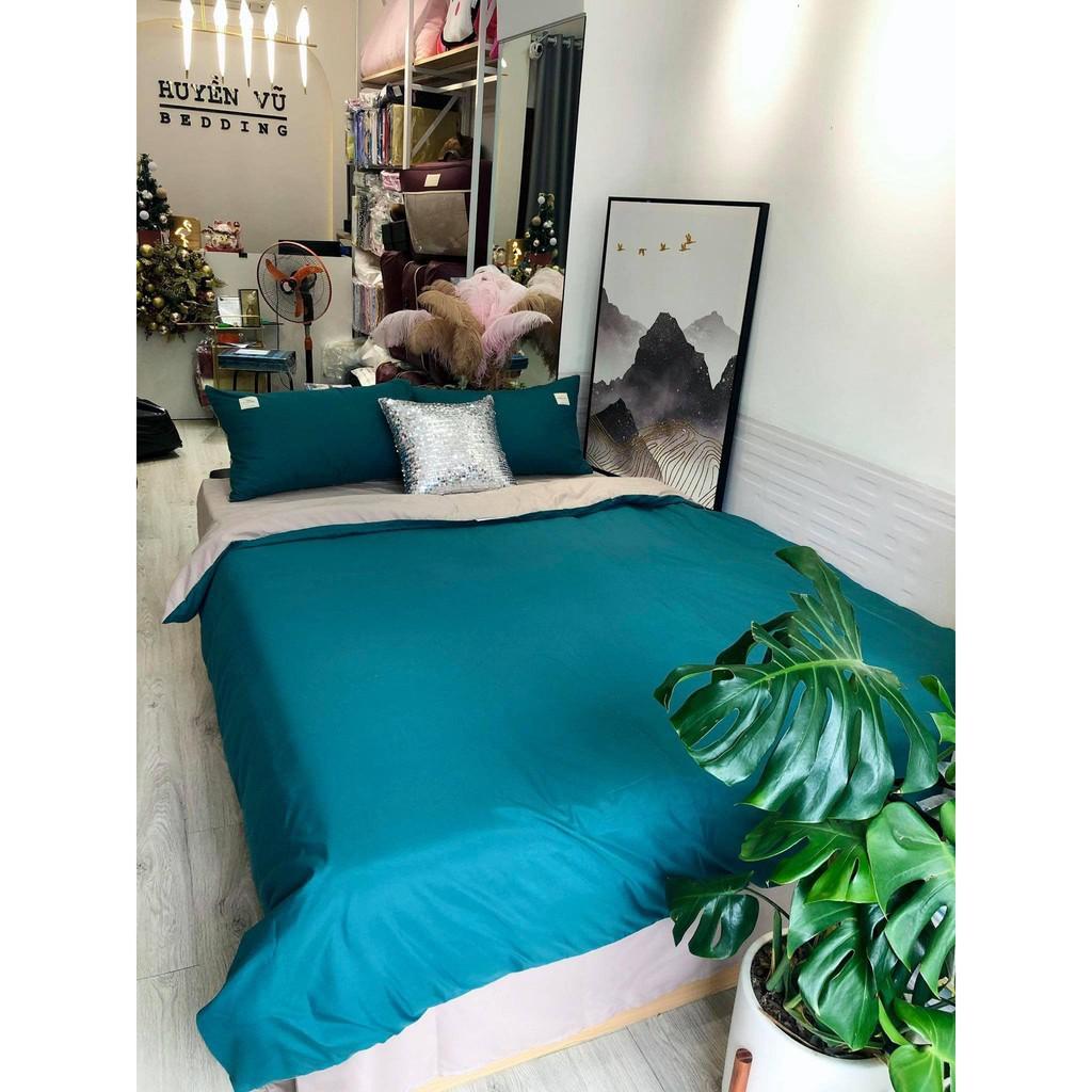 Bộ chăn ga gối cotton TC màu đỏ pha ghi