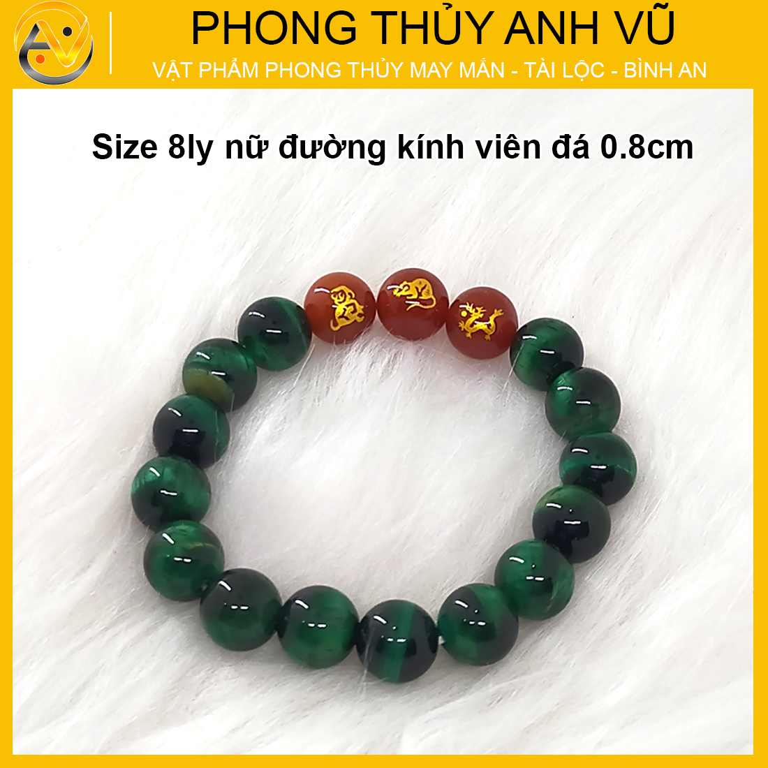 Vòng tay phong thủy cho nam tam hợp thân tý thìn đã khai quang - chất liệu đá mắt hổ xanh lục - size 8 10 12ly - may mắn tài lộc - Vòng Tam Hợp Anh Vũ