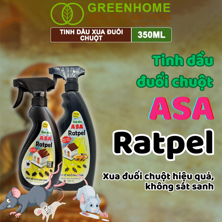 Tinh Dầu Xua Đuổi Chuột Greenhome, ASA Rapel, Chai 350ml, Thảo Mộc, An Toàn Cho Người Và Vật Nuôi
