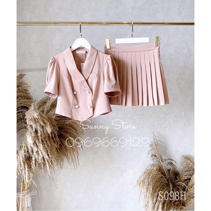 Set kẻ caro áo cổ vest + chân váy chữ A - Hàng thiết kế
