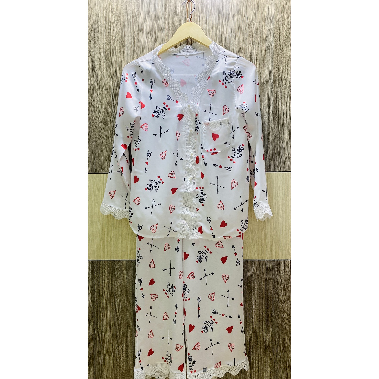 Đồ Bộ Lụa Tơ Tằm Hoa Phối Ren