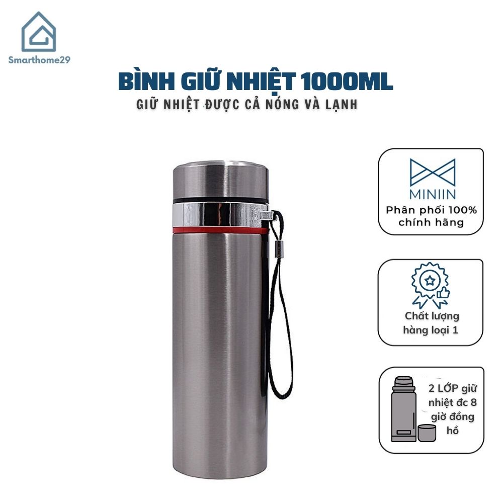 Bình Giữ Nhiệt Nóng, Lạnh Inox, Bình Lưỡng Tính Ly, Cốc Cách Nhiệt Cao Cấp , 1000ml 2 Lớp, Có Tấm Lọc, Giữ Nhiệt Lên Đến 8 Tiếng - Hàng Chính Hãng MINIIN