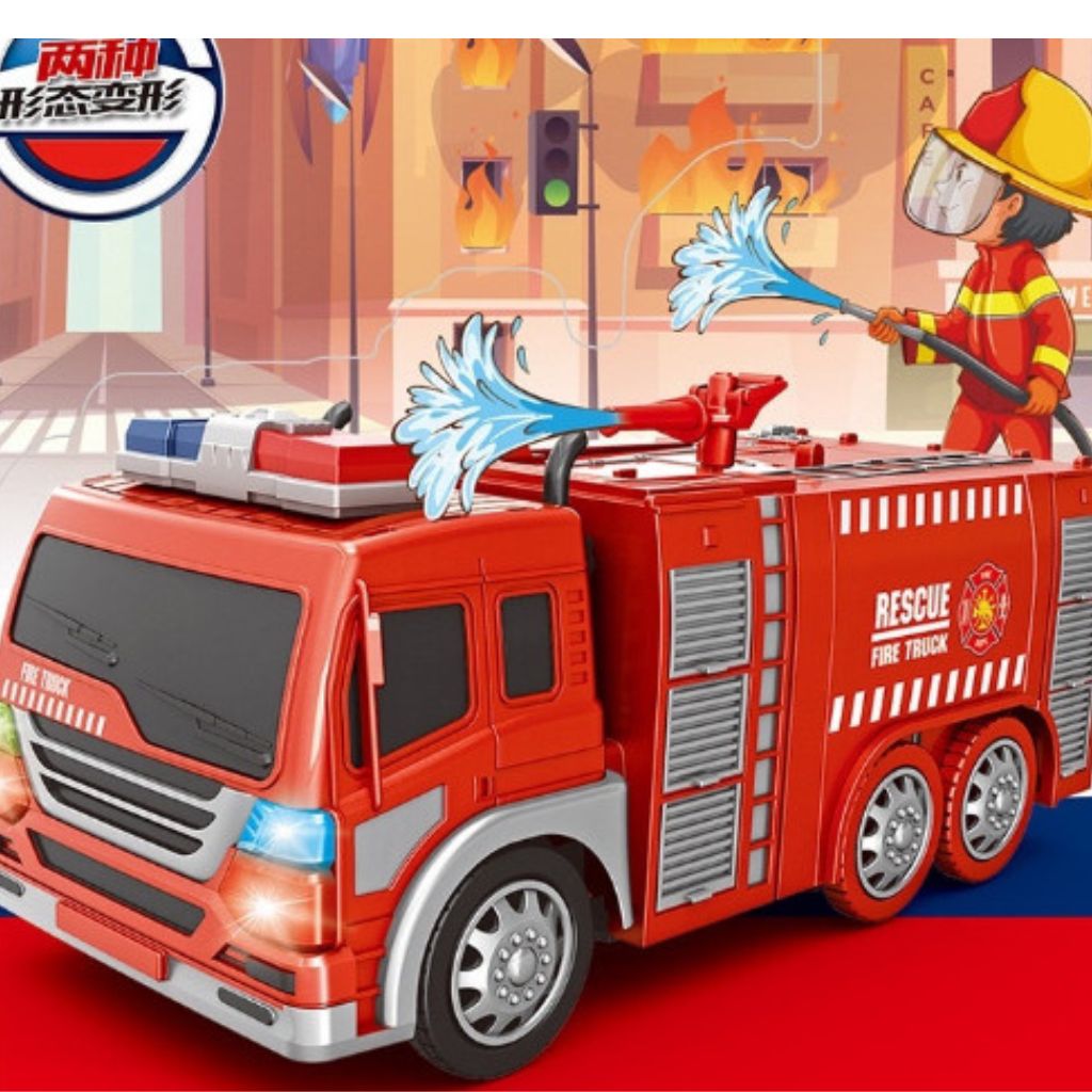 Đồ chơi Xe cứu hỏa biến hình Robot: có đèn và tiếng nhạc của xe cứu hỏa vui nhộn cho bé