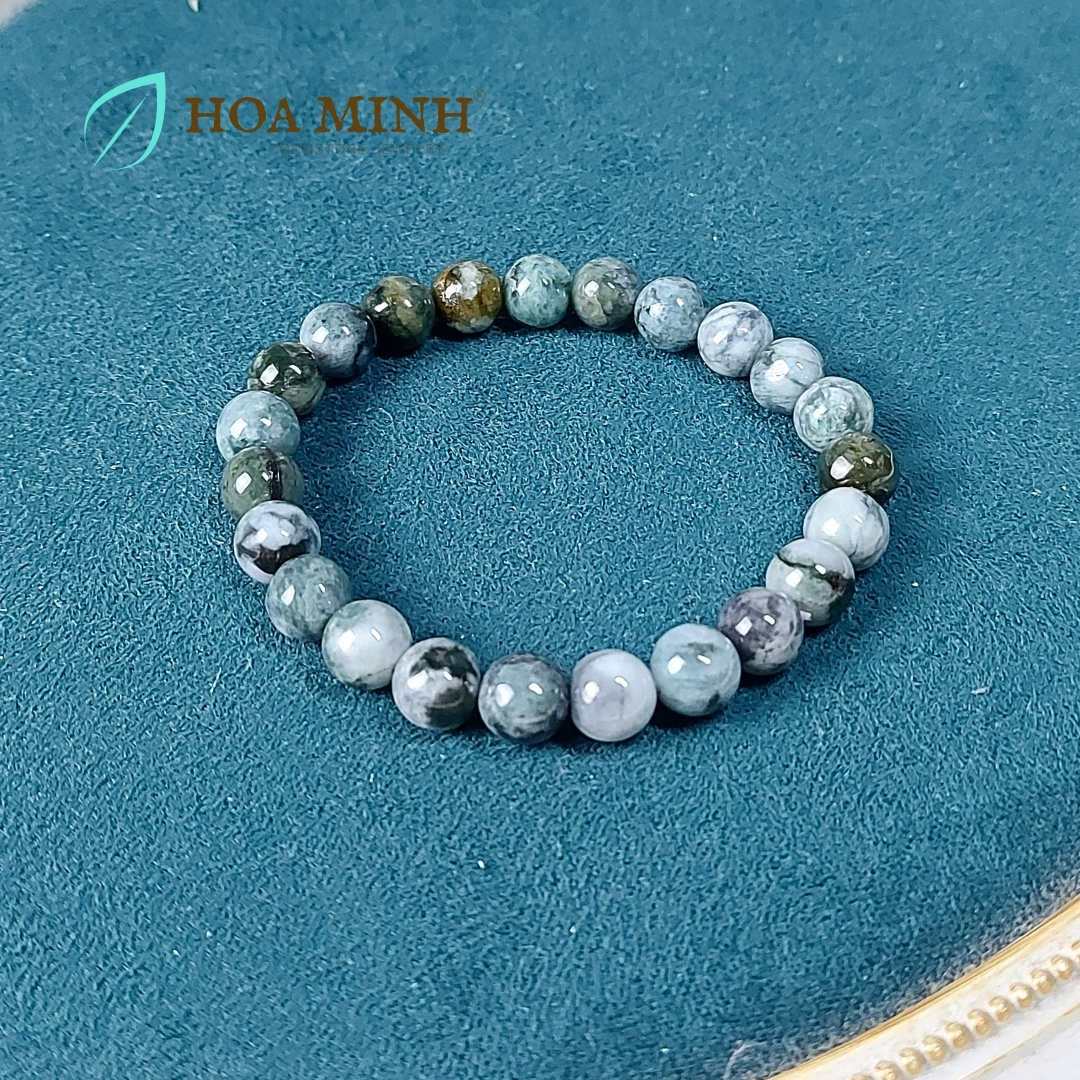 Vòng chuỗi tay đá Cẩm Thạch tự nhiên lên bông trơn size hạt 8 li rất đẹp không kén mệnh
