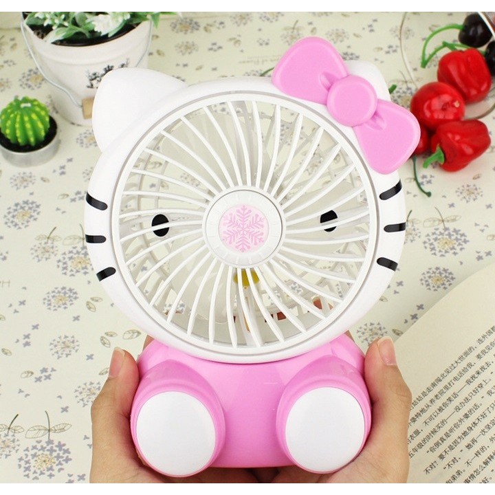 Quạt Sạc Mini Hình Hello Kitty Cho Bé, Thiết Kế Nhỏ Gọn Dễ Thương, Dễ Dàng Di Chuyển Theo Mùa Du Lịch