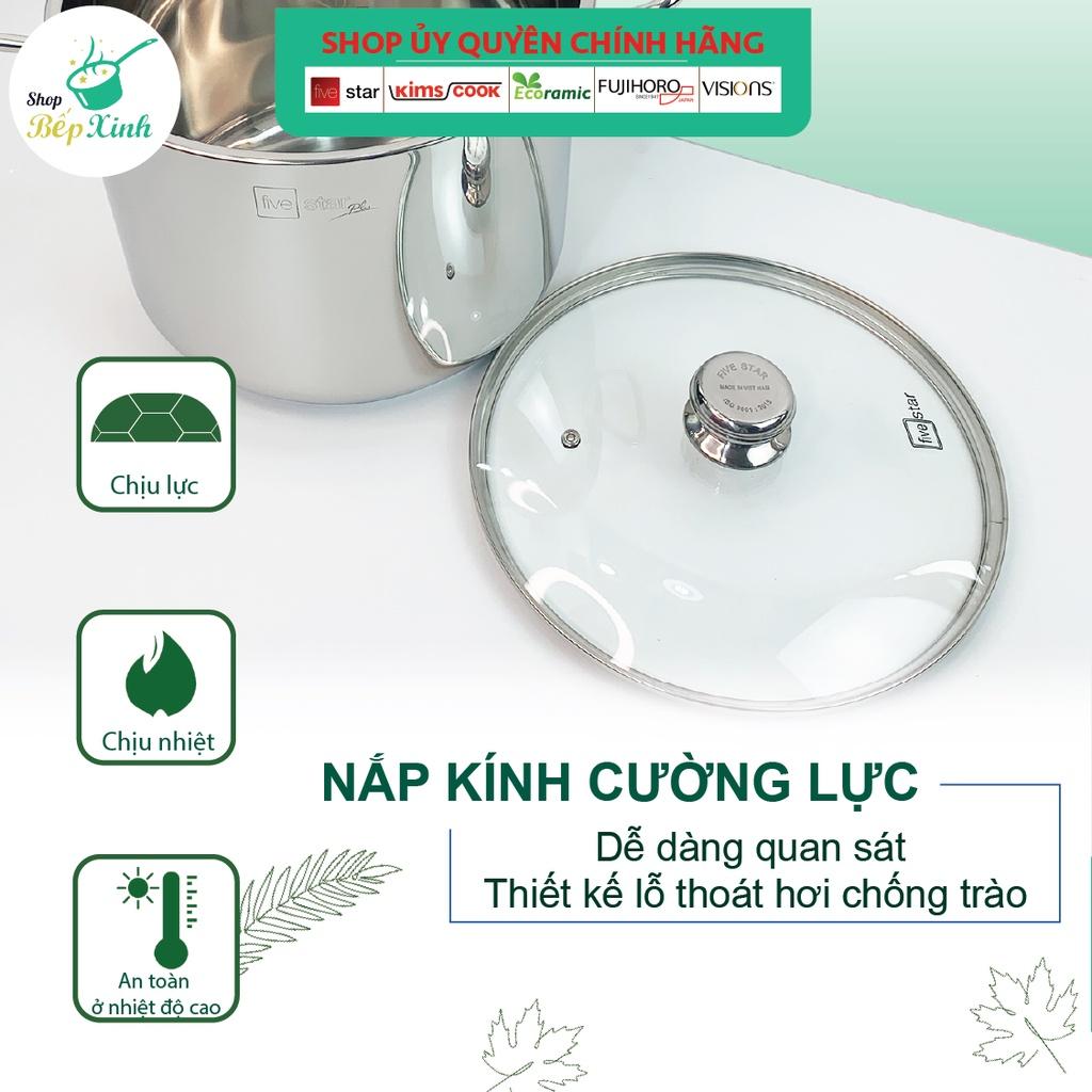 Nồi luộc gà inox 304 cao cấp Fivestar Plus 28cm / 30cm nắp kính 3 đáy dùng được mọi loại bếp