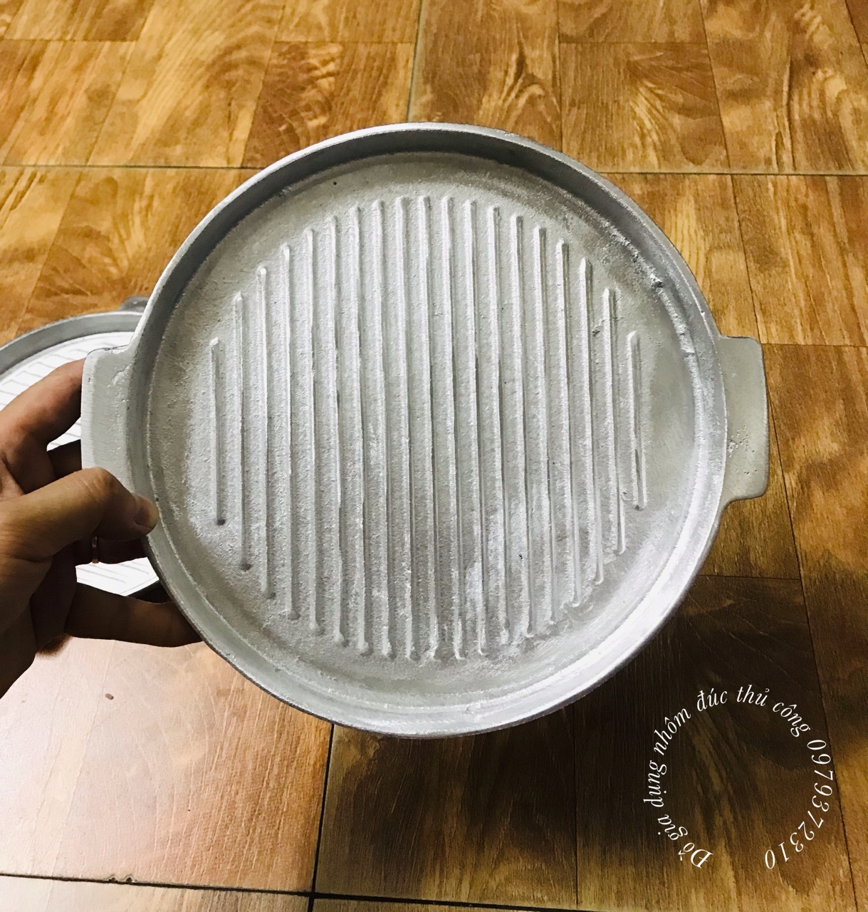 Chảo gang nướng thịt, nướng thức ăn, làm Bit tết đk 24cm nông kẻ