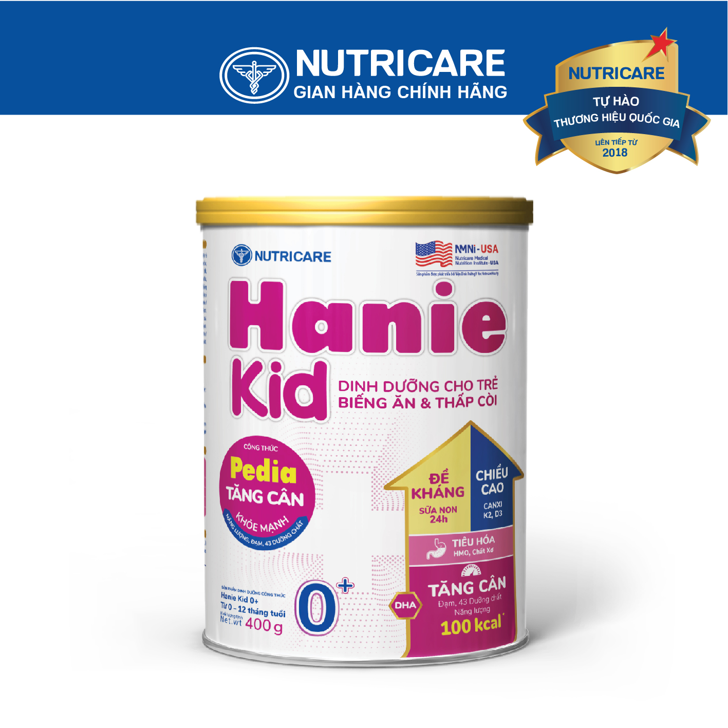 Sữa bột Nutricare Hanie Kid 0+ cho trẻ biếng ăn suy dinh dưỡng 800g