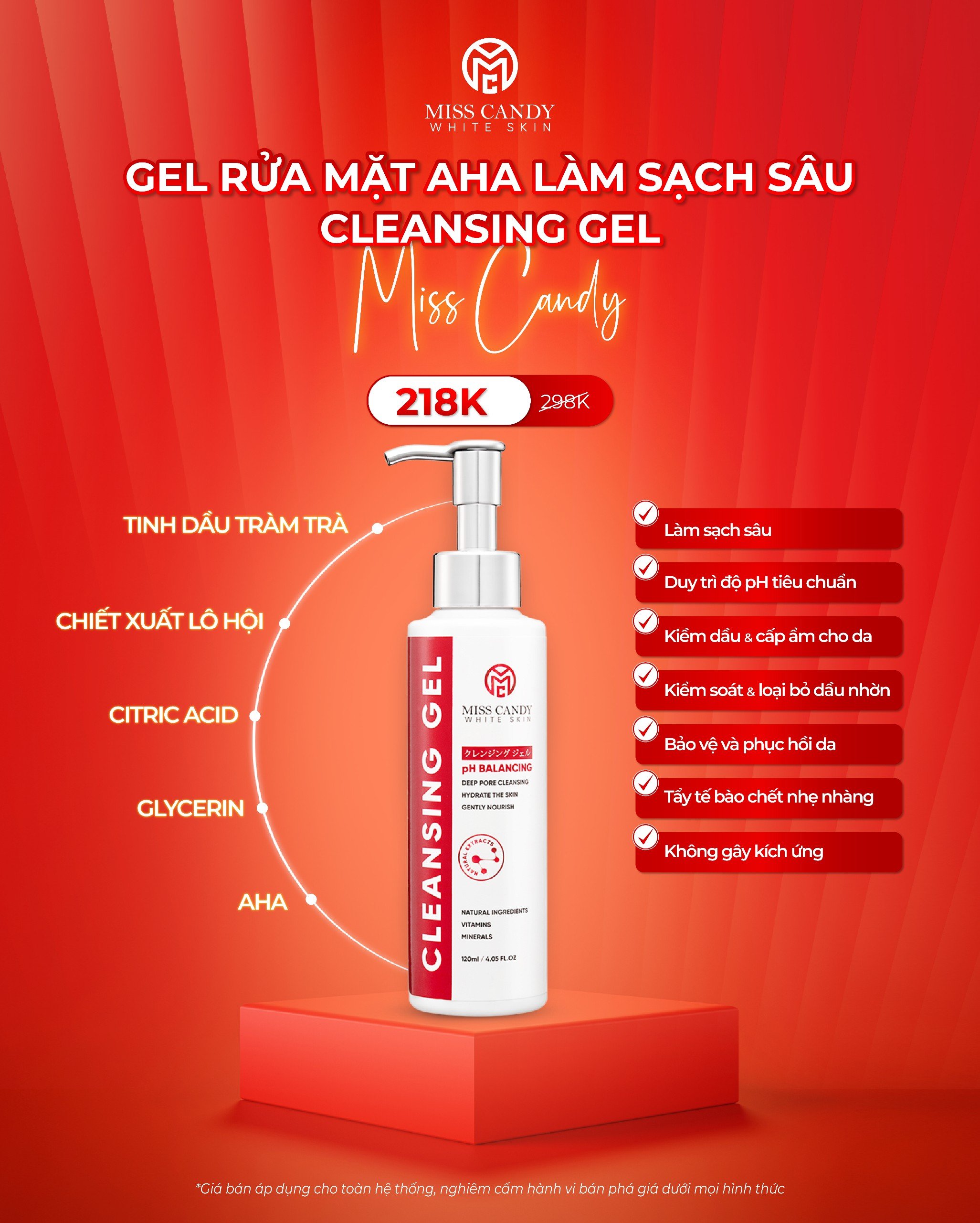 Combo 2 Sản Phẩm Giúp Làm Sạch Sâu Da Dịu Nhẹ Gồm: Nước Tẩy Trang Phân Tử HA Nano 120ml + Gel Rửa Mặt Dịu Nhẹ AHA 120ml MISS CANDY - PHỤNG BEAUTY