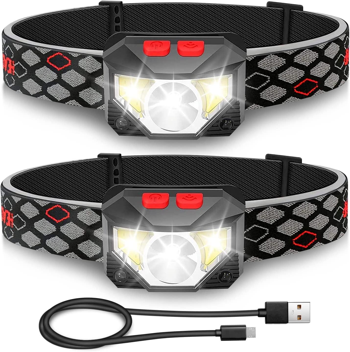 Đèn pha LED, đèn cảm biến chuyển động siêu sáng 2 mảnh, đèn pha 1000 Lumen 10 chế độ 1200mAh có thể sạc lại USB, đèn pin chống nước, cắm trại, đi bộ đường dài, câu cá, làm việc