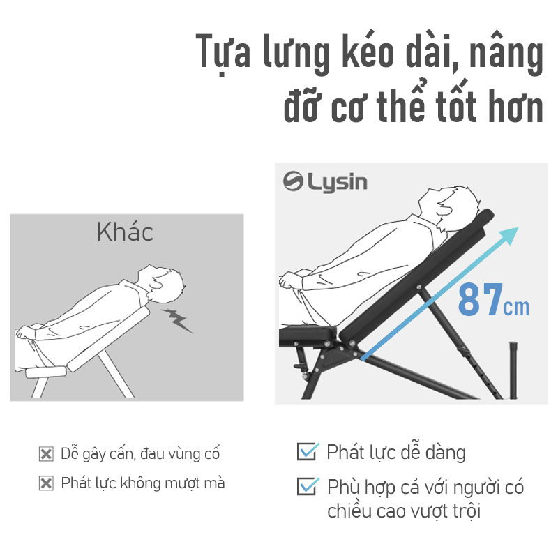 Ghế Tập Thể Hình Đa Năng LYSIN - Ghế Tập Tạ Tay Và Đẩy Ngực Tại Nhà, điều chỉnh linh hoạt 18 mức