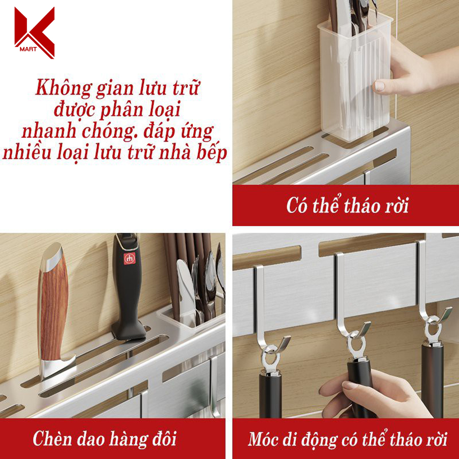 Kệ để dao thớt gắn tường cao cấp Phú Khang, không cần khoan đục - K-Mart