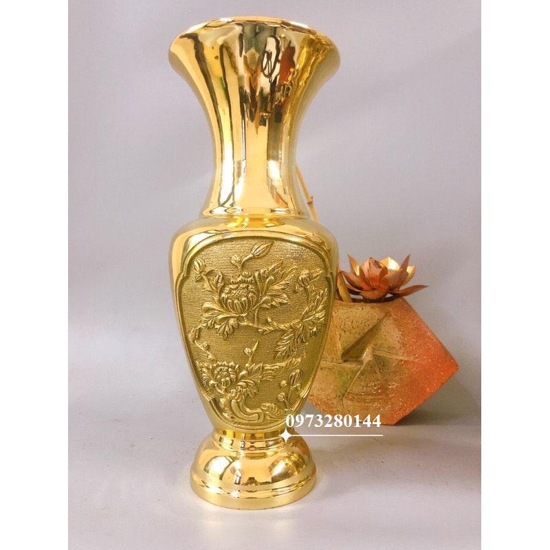 Lọ hoa Lục Bình Mai Đào bằng đồng nguyên chất cao 37 cm