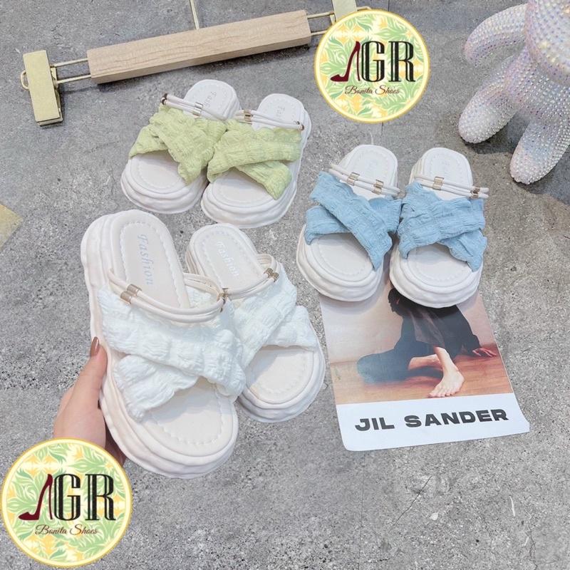 Dép sandal xuồng vải phồng X qc cao cấp cao 4 cm