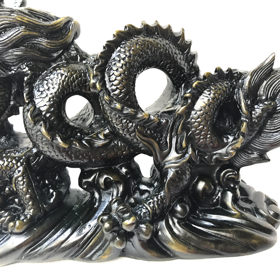 Tượng đá Rồng phong thủy trang trí bàn làm việc mang may mắn cát tường - Dài 26cm - Màu nâu đen