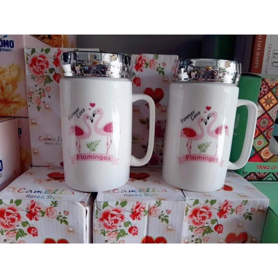 Cốc sứ giữ nhiệt có nắp gương