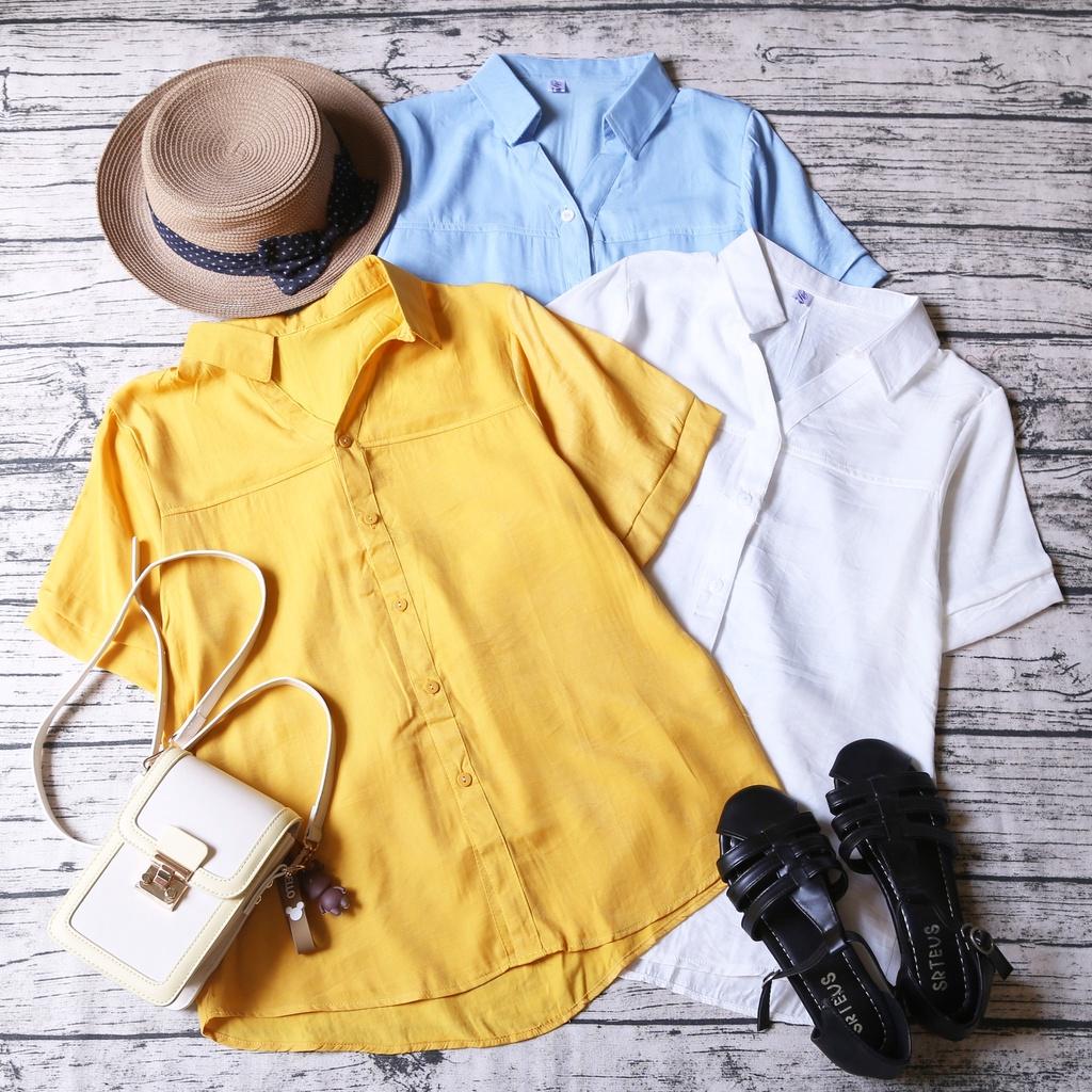 ÁO SƠ MI CỔ TÀU DÁNG SUÔNG BASIC