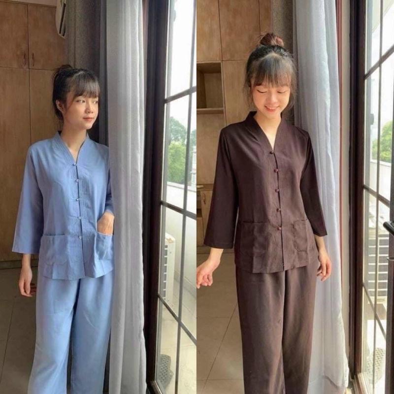 Đồ lam đi chùa mẫu bà lai vải siêu cho người lớn tuổi