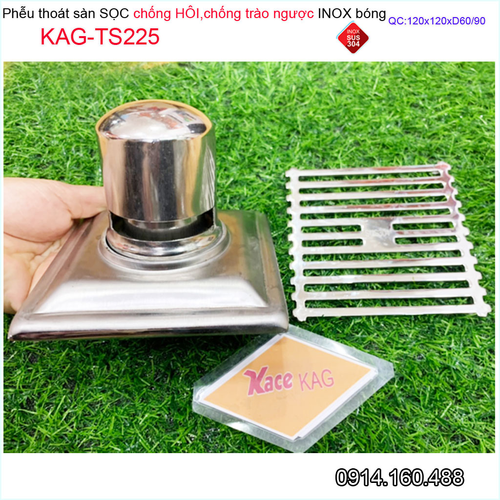 Phễu thoát nước inox 304 KAG-TS225 mặt 12x12 cm D60-90, Ga thoát sàn nhà tắm cao cấp con thỏ chống hôi thiết kế đẹp tiện dụng siêu bền