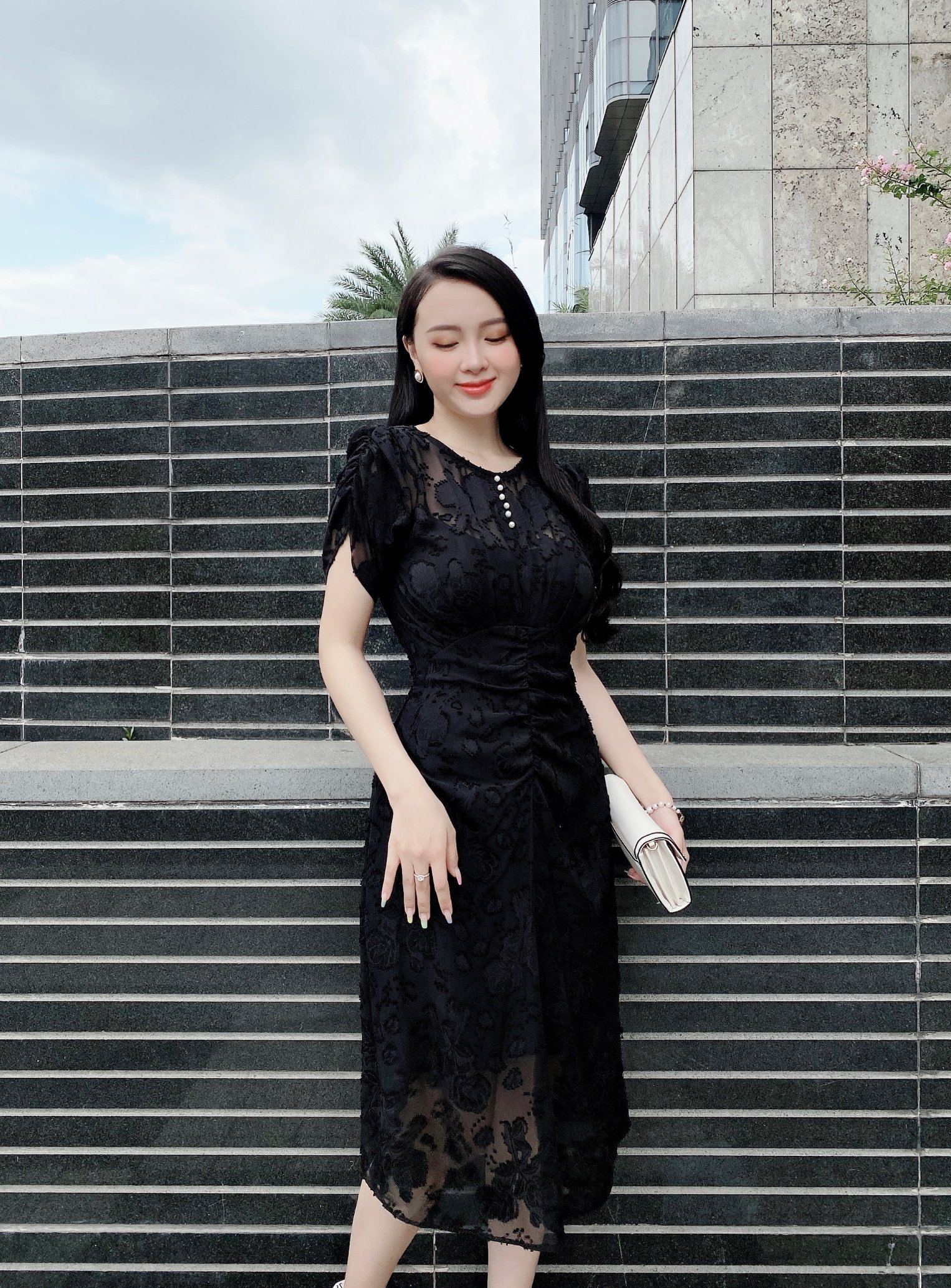 ĐẦM XÒE REN ĐÍNH HẠT CAO CẤP