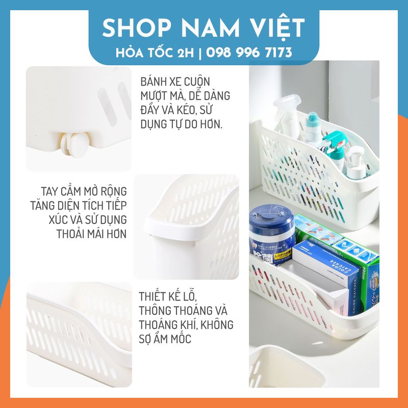 Rổ Đựng Đồ Chia Ngăn Nhà Bếp Nhà Tắm Có Bánh Xe Tiện Lợi NAVIVU