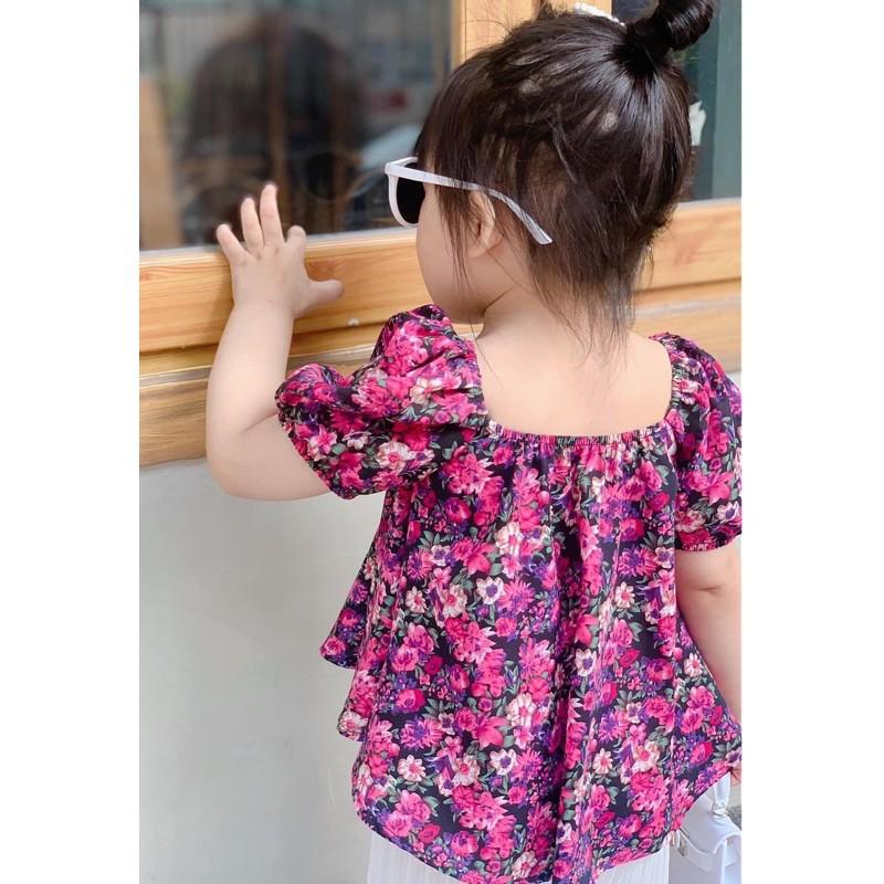 Set áo hoa tím quần xếp ly đáng yêu cho bé gái
