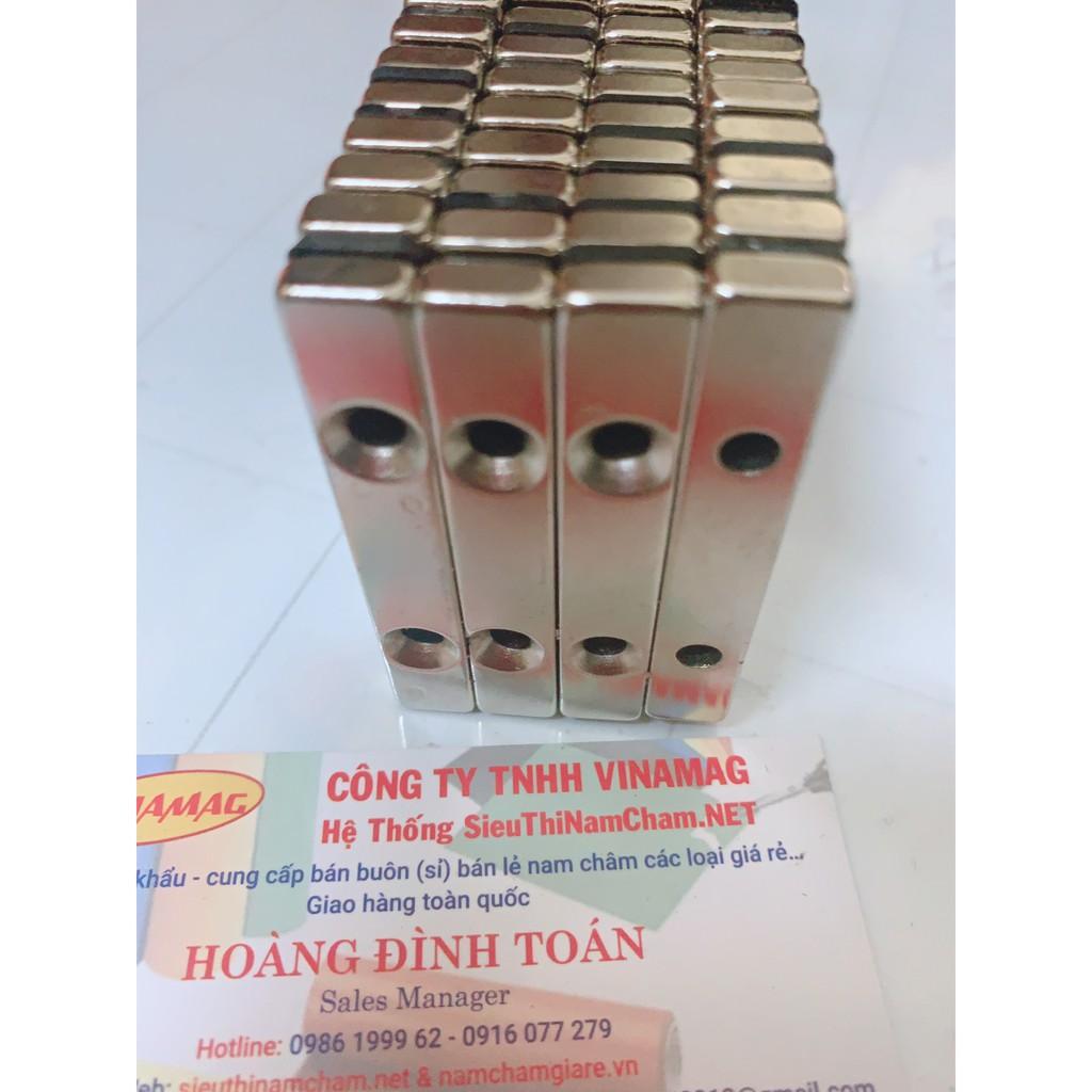 Nam châm chữ nhật 60x10x5 vát 2 lỗ bắt vít