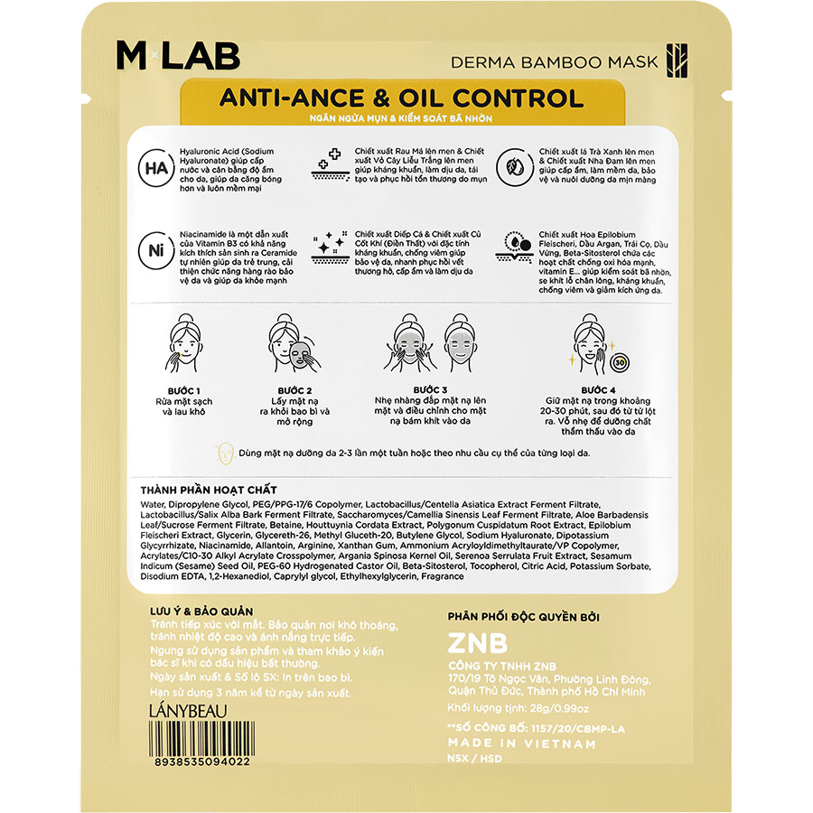 Combo 2 Hộp Mặt Nạ Sợi Tre Ngăn Ngừa Mụn, Kiểm Soát Dầu &amp; Cấp Ẩm Sâu M-LAB ANTI-ANCE, OIL CONTROL &amp; WATER RESTORE (30ml/ Miếng)