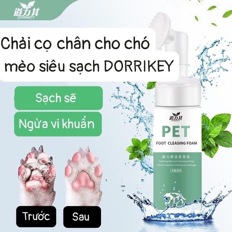 Chải cọ chân cho chó mèo DORRIKEY siêu sạch chiết xuất lô hội sạch sâu và khử mùi hôi chân 150ml - Bọt rửa chân chó mèo