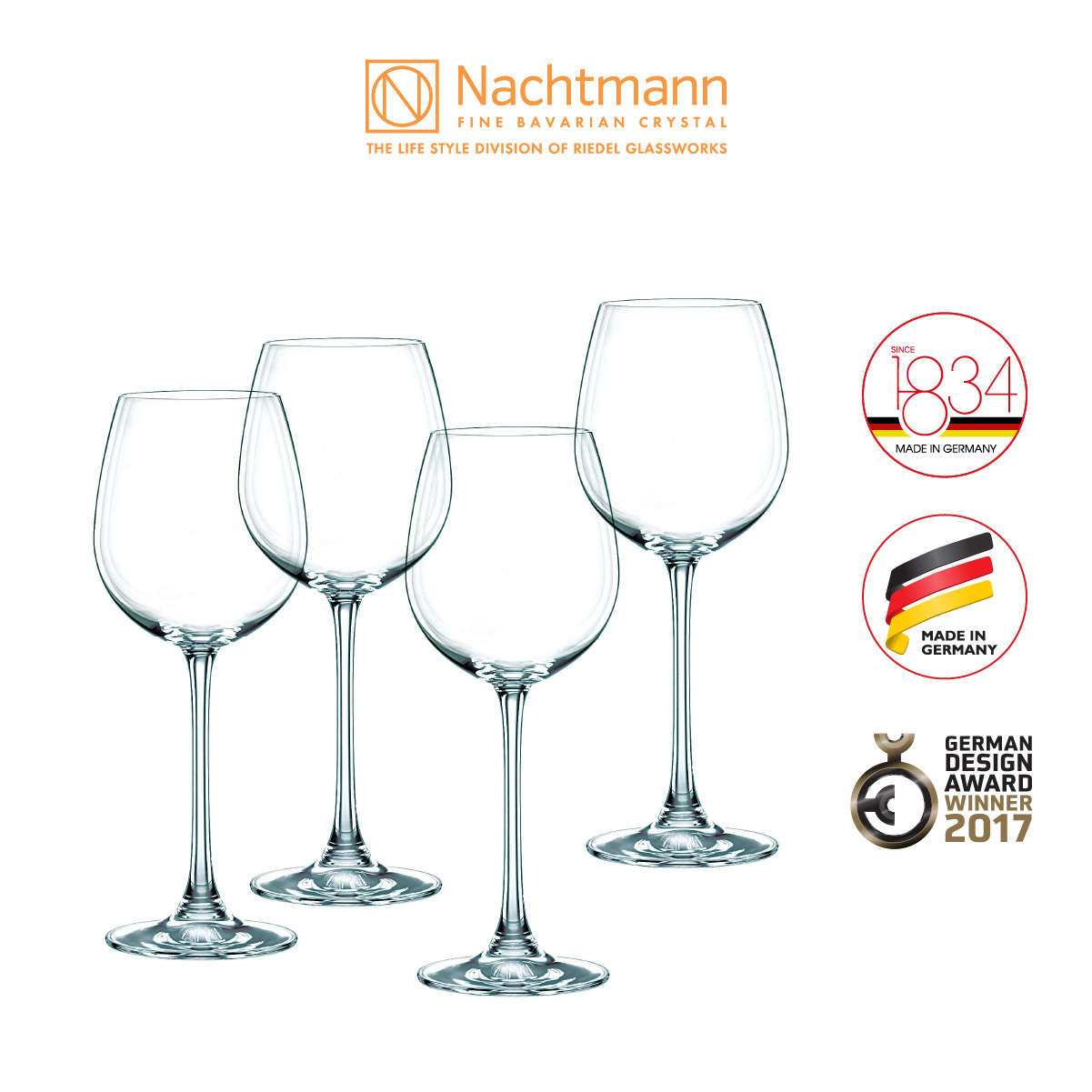 Bộ 4 ly rượu vang trắng Nachtmann Vivendi - Hàng chính hãng Đức