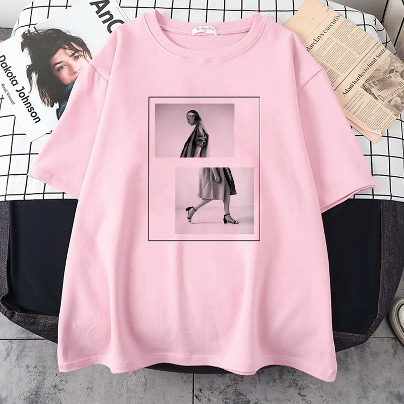 Áo Thun Nữ Tay Lỡ Unisex In Hình Cô Gái Thời Trang