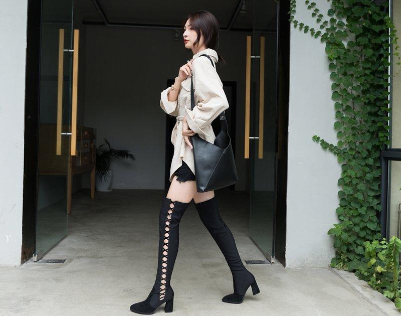 2021 Sexy Hộp Đêm Giày Cao Giày Nữ Giày Chỉ Dày Gót Thun Giày Stovepipe Phụ Nữ Trên Đầu Gối Cao Cấp giày 39