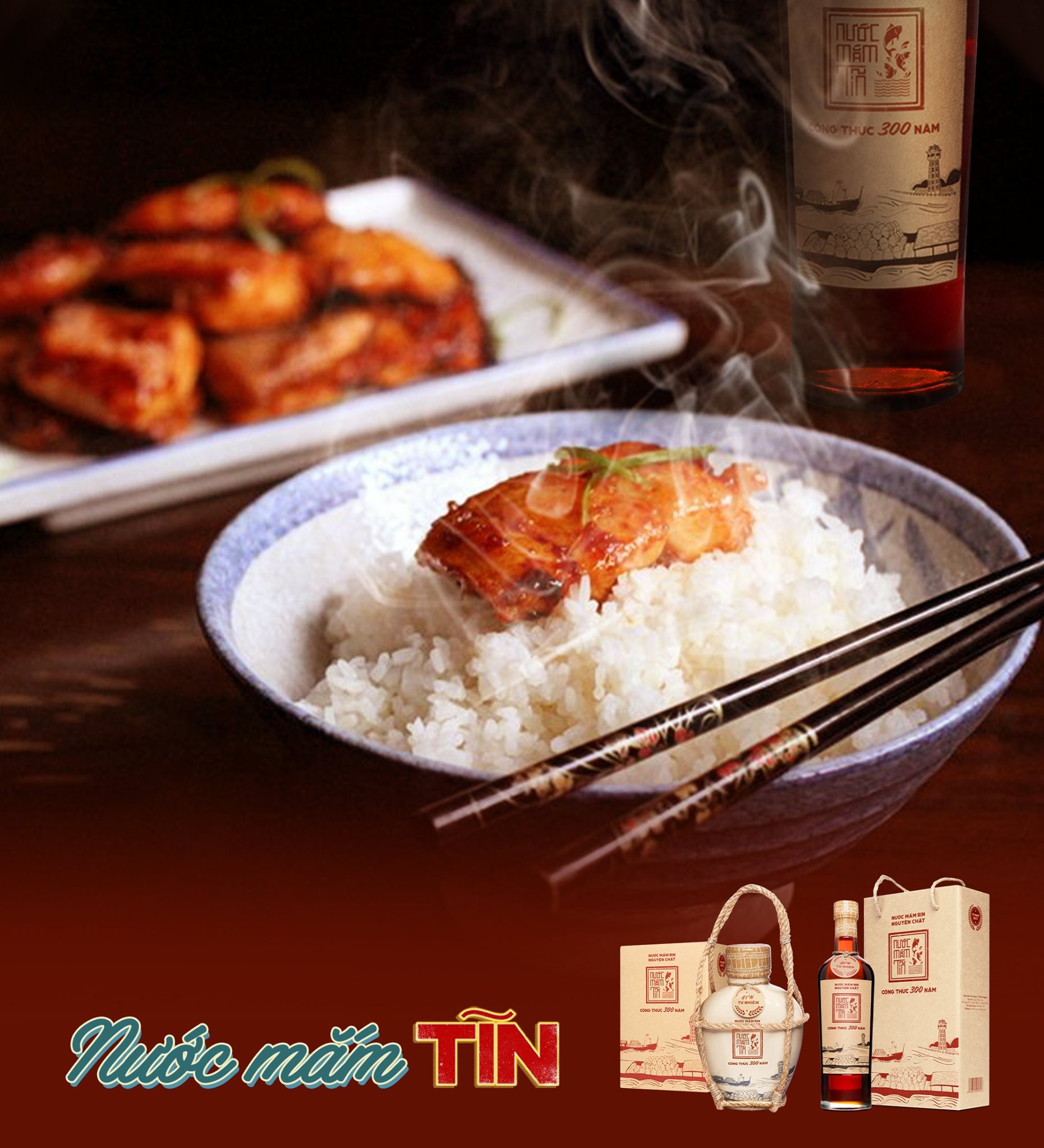 Nước mắm Tĩn cá cơm than nhãn đỏ 40N chai thủy tinh sánh đặc thịt cá, không chất bảo quản