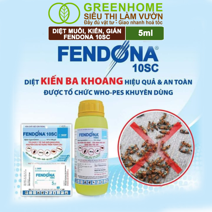 Thuốc Diệt Muỗi Greenhome, Fendona 10sc, Gói 5ml, Hiệu Quả, Không Mùi, Dễ Dùng, Diệt Gián, Ruồi, Kiến Ba Khoang