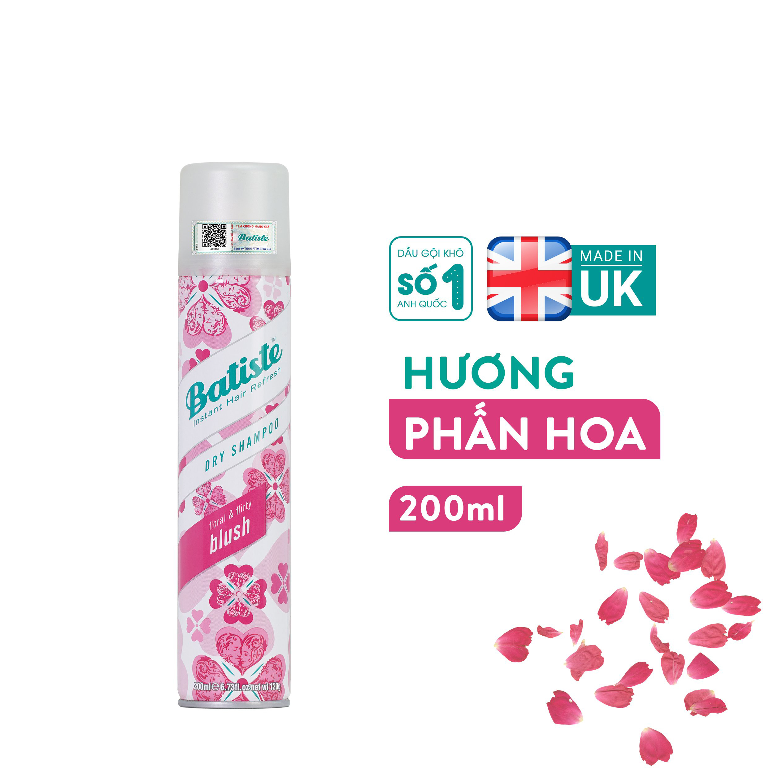 Dầu gội khô Batiste Dry Shampoo 200ml Hết Ngứa, Hết Bết Dính Tóc Bồng Bềnh Tức Thì