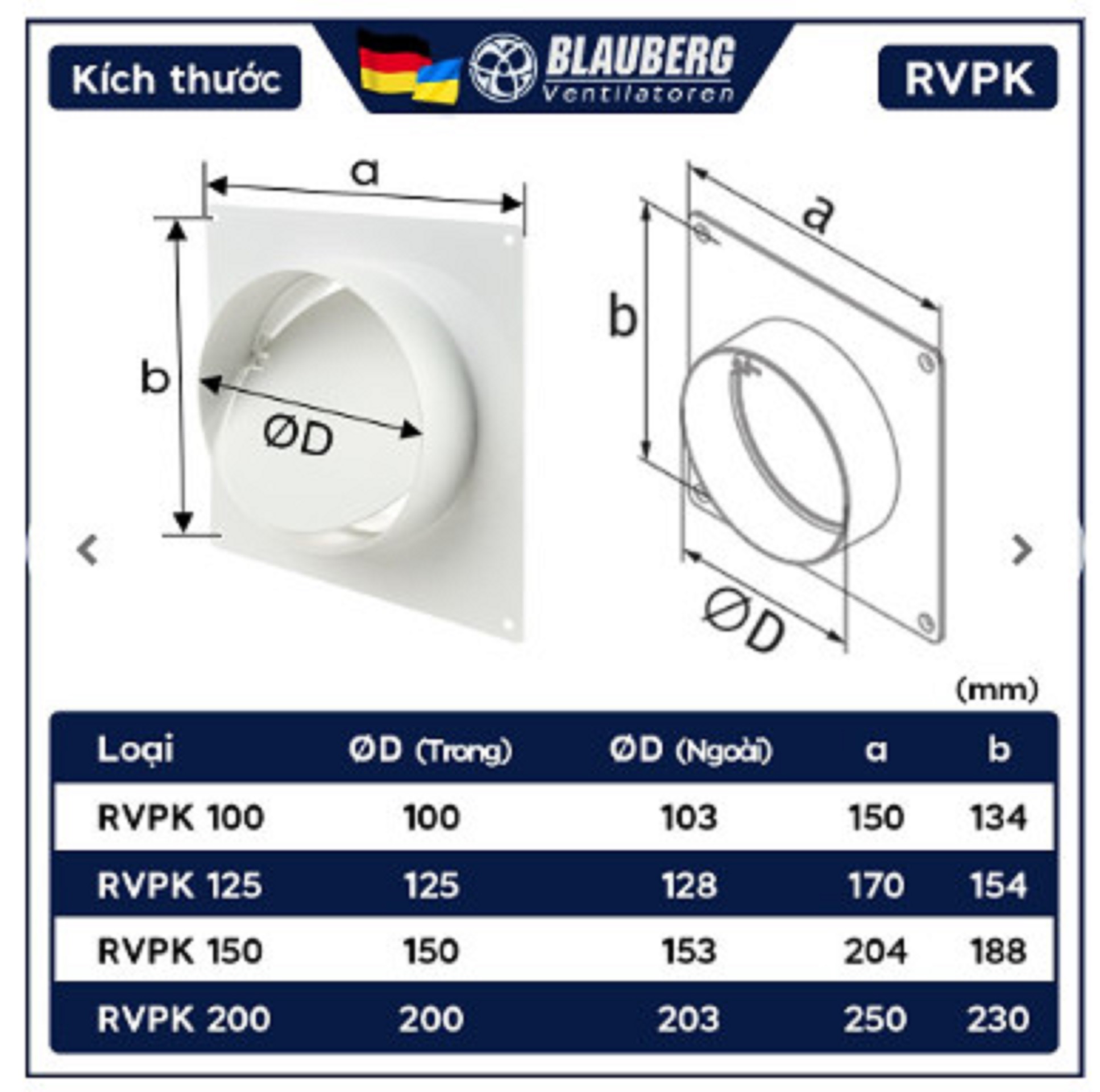MẶT BÍCH VUÔNG - VAN CHỐNG GIÓ NGƯỢC - RVPK 200- Hàng Nhập Khẩu