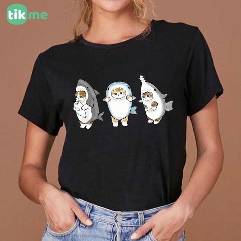 ÁO THUN UNISEX NAM NỮ ba mèo mặt đồ cá