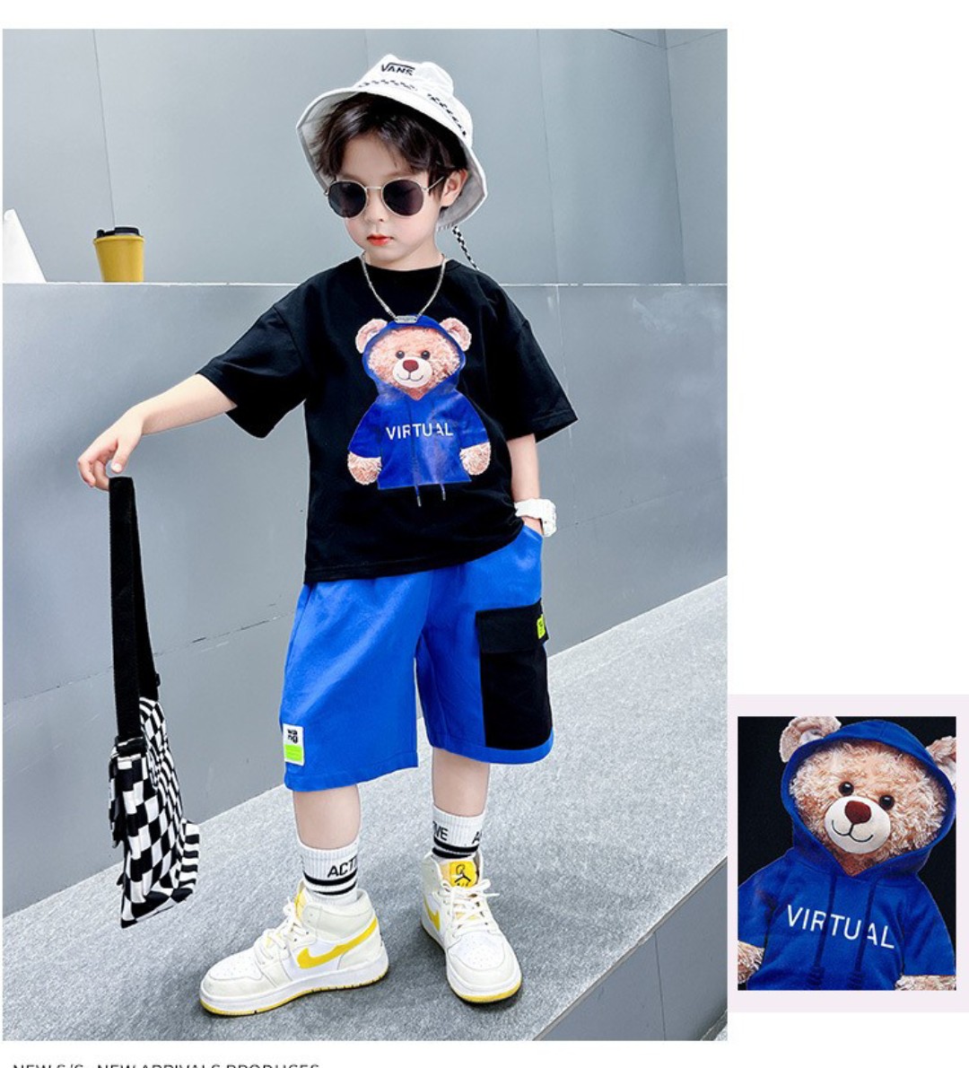 Set bộ quần áo trẻ em dành cho bé trai 18-45kg mẫu GẤU TÚI HỘP. Chất liệu mát, co dãn tốt. HA11
