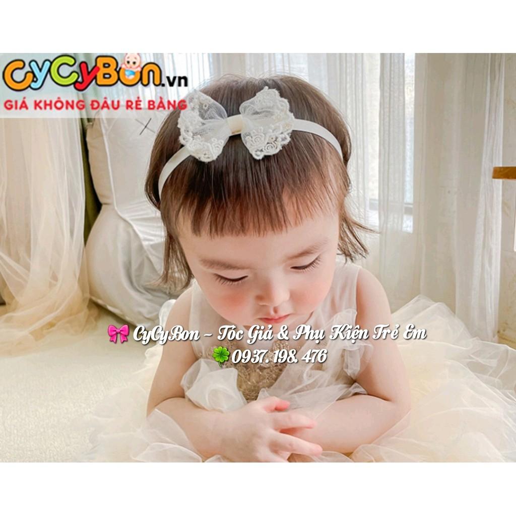 Băng Đô Turban Cho Bé Gái Thun Co Giãn Hình Nơ Viền Ren Màu Trắng Kem Dễ Phối quần Áo Cho Bé Gái