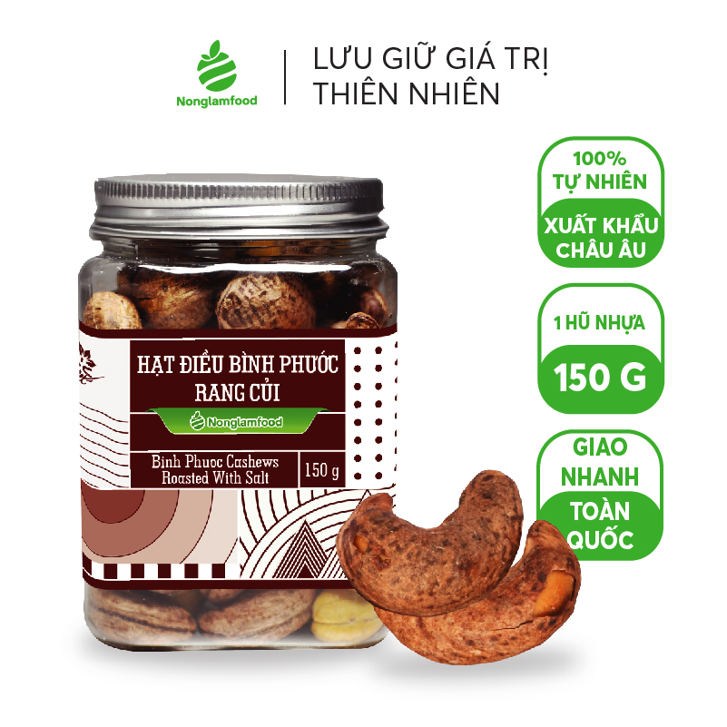 [HẠT MỨT TẾT 2024] Hạt điều tươi Bình Phước rang củi  Nonglamfood hũ 150g | Quà tặng cao cấp Xuân Giáp Thìn cho người thân, bạn bè, doanh nghiệp