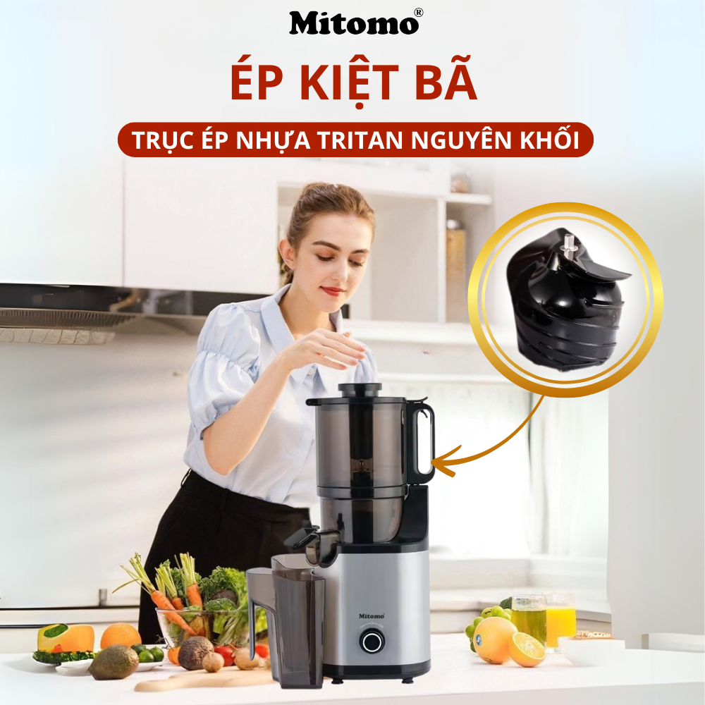 Máy Ép Chậm, Máy Ép Trái Cây Công Nghiệp Mitomo KJ3081 Kiệt Bã - Hàng Chính Hãng Bảo Hành 3 Năm