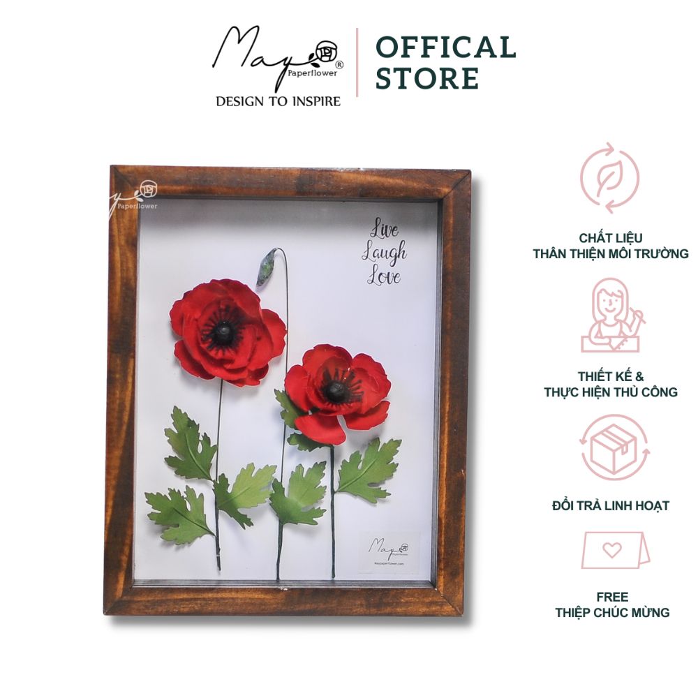 Tranh hoa giấy handmade trang trí cao cấp SIMPLICITY Hoa Poppy 20x25 cm - Maypaperflower Hoa giấy nghệ thuật