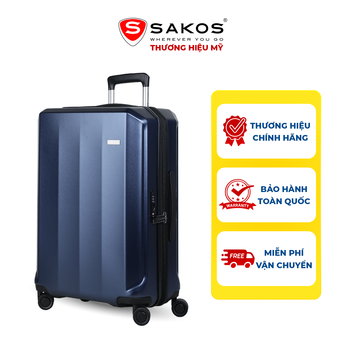 Vali Kéo Nhựa Du Lịch Sakos Vertica Z26 - Size M 24Inch Ký Gửi Trung - Khóa Tsa - Nhựa Pc - 24 Inch - Navy
