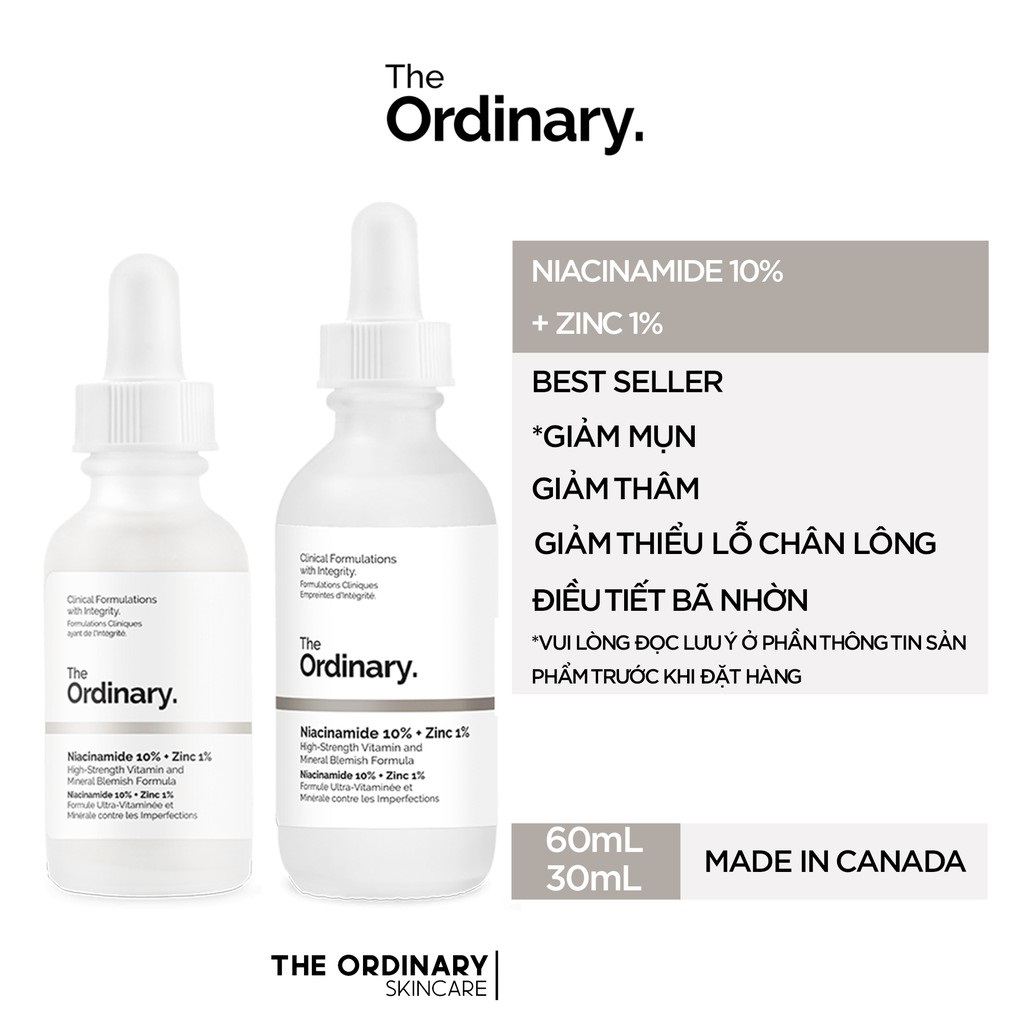 Tinh chất ngừa mụn thâm The Ordinary Niacinamide 10% + Zinc 1%