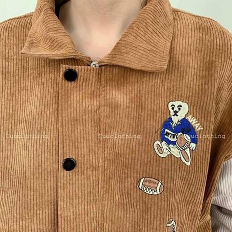 Áo Khoác Nhung THIFU FASHION Nhung Gân Mềm Mịn Tay Phồng, Mặt Lưng Thêu Hình Sắc Nét