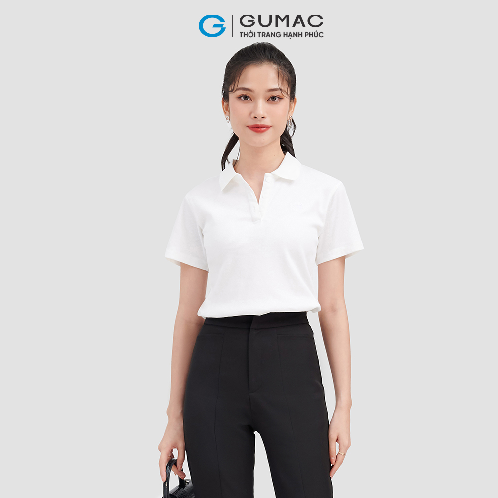 Áo polo nữ GUMAC ATC09046 cổ trụ 3 nút thêu hoa trẻ trung