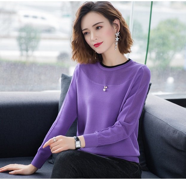 Áo len nữ dài tay cổ phối màu mẫu mới phong cách Hàn Quốc al18