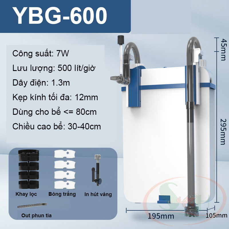 Lọc treo Sunsun YBG 300, 400, 500, 600 hút váng xoay lọc mini bể cá tép thủy sinh