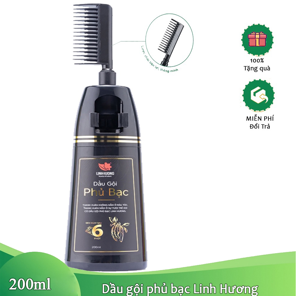 Dầu gội phủ bạc Linh Hương 200ml làm đen tóc màu tự nhiên chỉ 6 phút an toàn không đau rát không hại da đầu